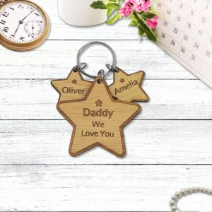 Personalised Wooden Star Keyring for Dad