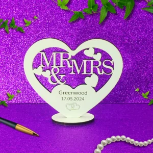 Personalised Mr and Mrs Wooden Heart Plaque