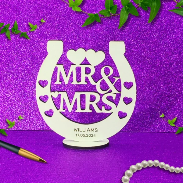 ersonalised MR and MRS Wooden Horseshoe Plaque
