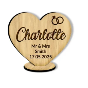 Engraved Oak Wood Heart Plaque Wedding Favours Table Place Cards